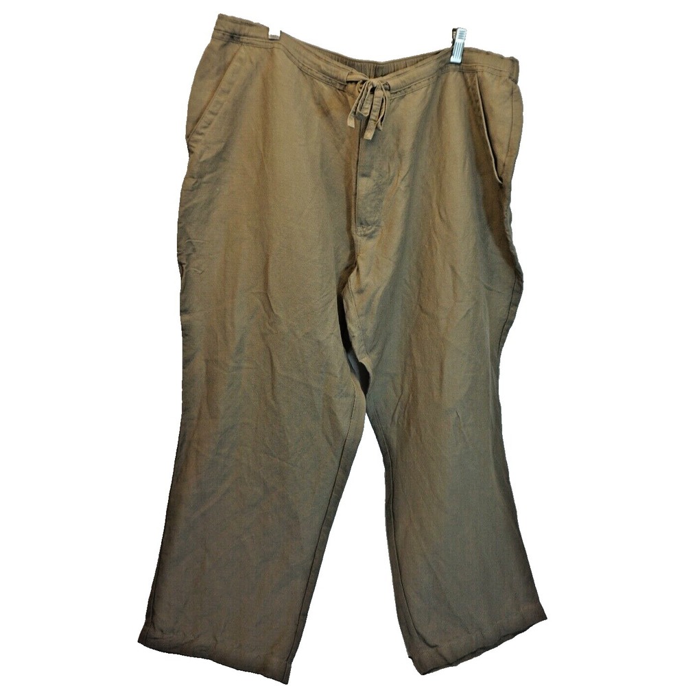 Cubavera Tan Linen Blend‎ Flat Front Drawstring Pants XXL x 27 Vacation